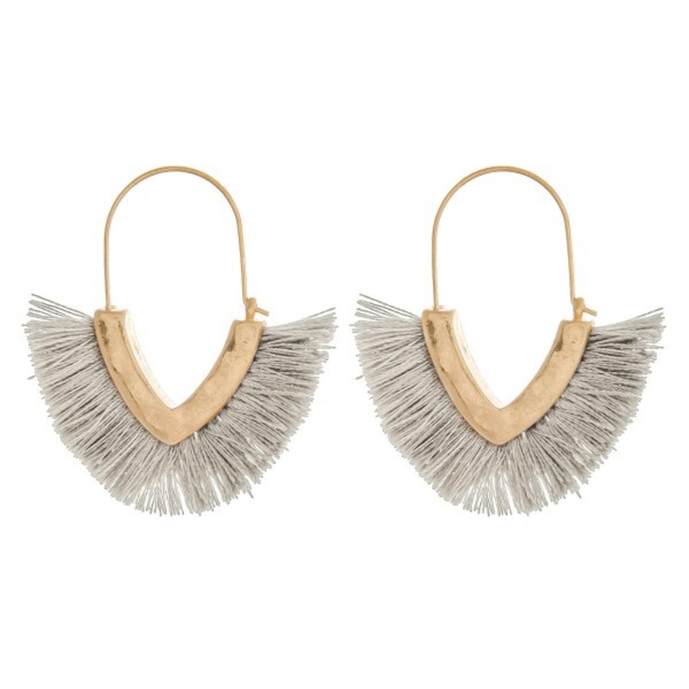 Light Gray Tassel V Shape Earrings